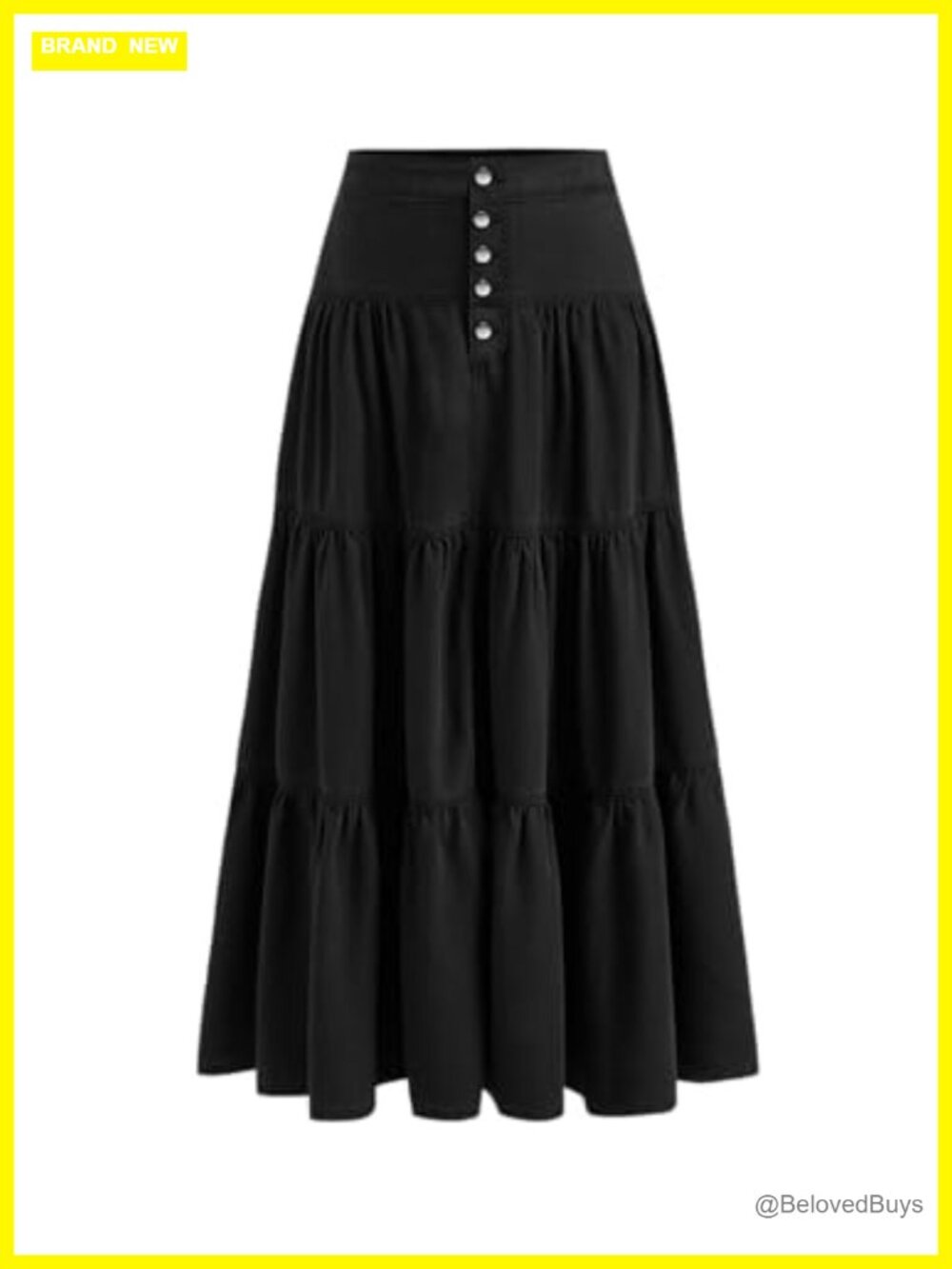 High Rise Tiered Button Down Maxi Denim Skirt